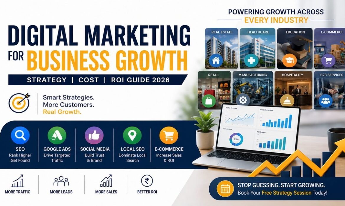 Digital marketing for business growth India including SEO, Google Ads, social media marketing, local SEO, and ecommerce growth services