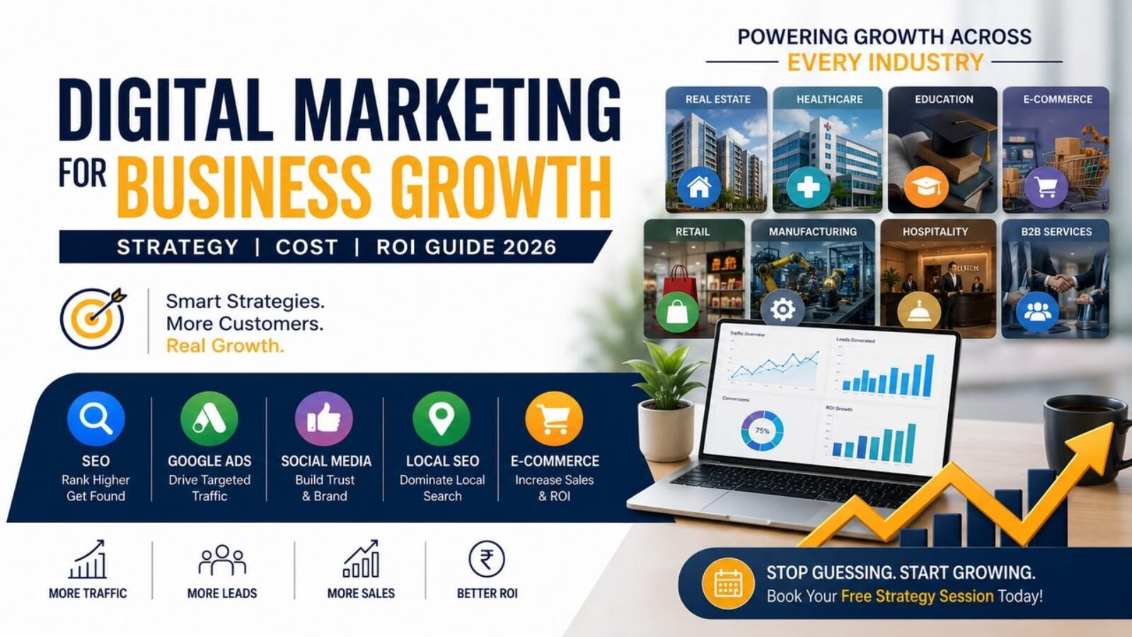 Digital marketing for business growth India including SEO, Google Ads, social media marketing, local SEO, and ecommerce growth services