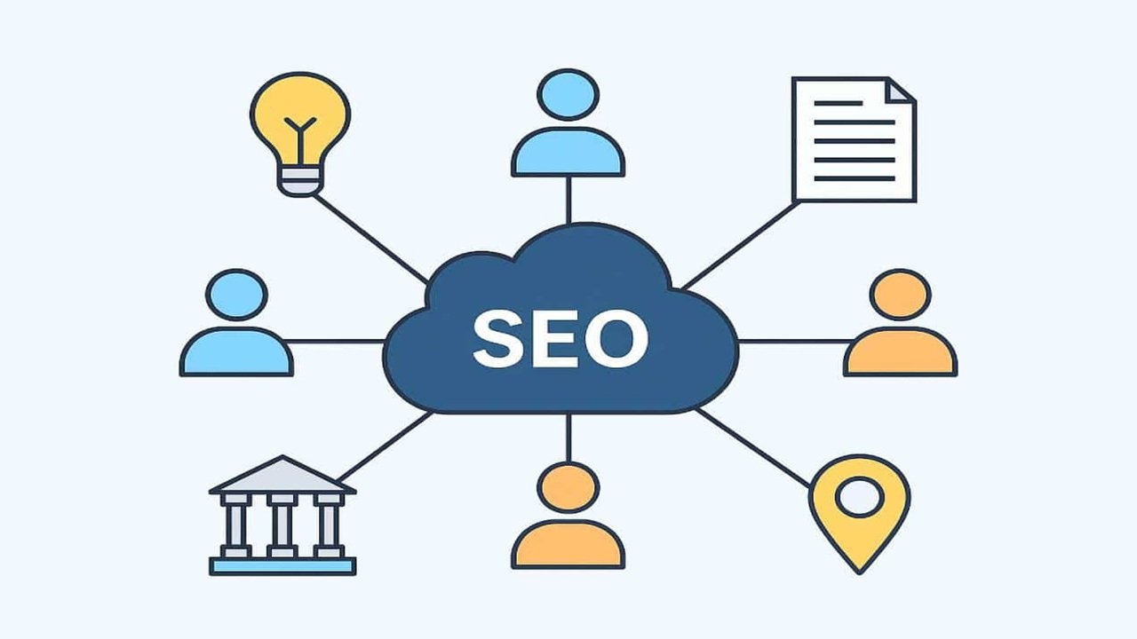 Entity-based SEO strategy jaipur diagram showing connections between business signals, Google Business Profile, content, and local SEO in Jaipur